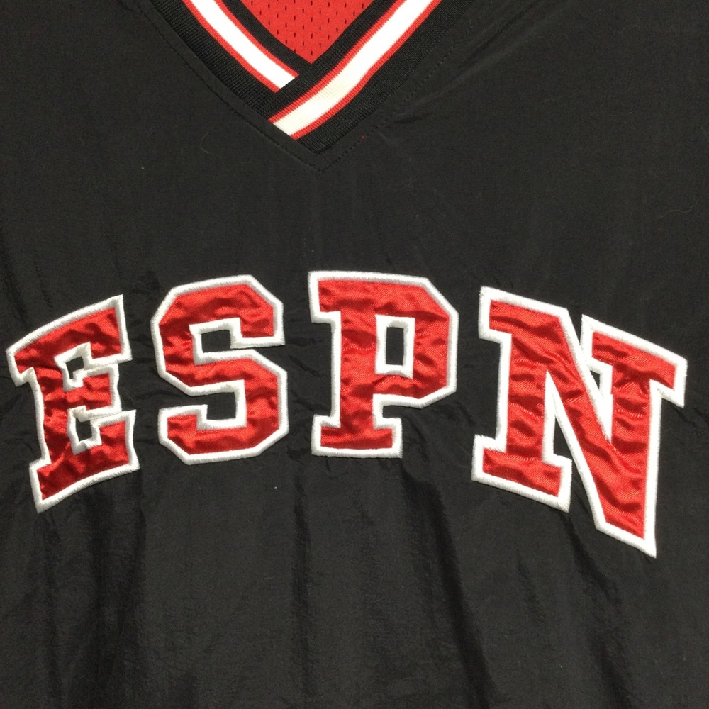 ESPN VTG Mens Black Red Reversible V-Neck Pullover Windbreaker Jacket Sz XXL - Picture 3 of 11